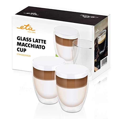 ETA Doppelwandige Latte Macchiato Gläser, 350ml, 2 Stück, heiße & kalte Getränke, Kaffeegläser, Ristretto, aus Borosilikatglas von ETA