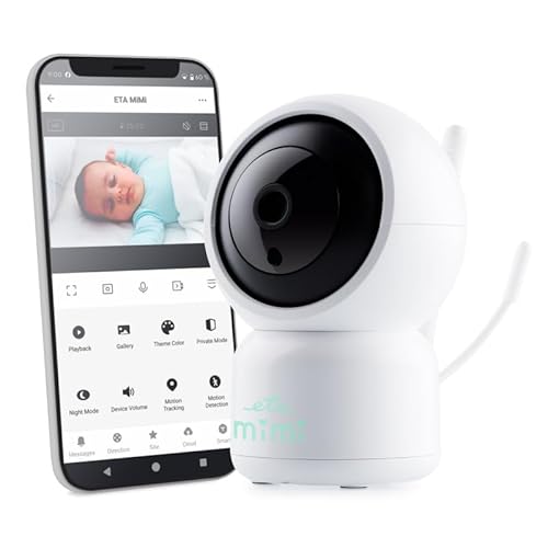 ETA Babyphone Mimi Smart I Full HD (1920 x 1080) und VGA I Android/IOS App I Bewegung, Geräusch, Raumtemperaturerkennung I Zwei-Wege-Audio I Infrarot-Nachtsicht I 6 Schlaflieder von ETA