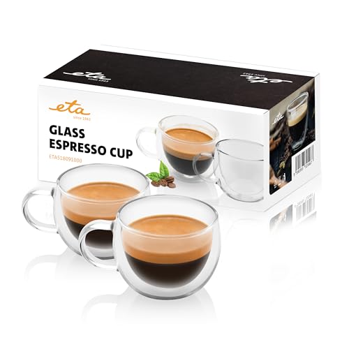 ETA Doppelwandige Espresso Gläser mit Henkel I 80ml I 2 Stück I Kaffeegläser I Borosilikatglas I Geringes Gewicht I Spülmaschinenfest von ETA