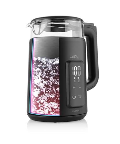 ETA Glas-Wasserkocher Elena I 2200W I 1,7L I Temperaturregelung I Digitale Temperaturanzeige I 360° Ständer I Verdecktes Heizelement I Schwarz I Doppelwandig von ETA