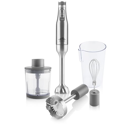 ETA Stabmixer Spesso II I 4 in 1 I 6 Geschwindigkeiten I 1200 W I DC Motor I Turbo Stufe I Schneebesen I Mixbecher I Zerkleinerer I Kartoffelaufsatz I Arbeitsbehälter 600 ml I Edelstahlausführung von ETA