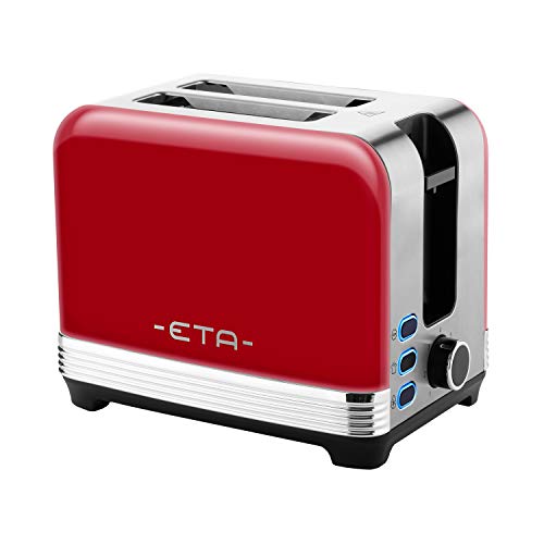 Toaster im Retro Ganzmetall-Design STORIO - 980W, für 2 Scheiben, Brötchenaufsatz, Rot von ETA