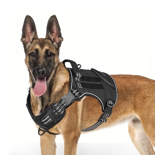 ETACCU Hundegeschirr Grosse Hunde, No Pull Hunde Geschirr mit Griff, Weich Gepolsterte Anti Zug Brustgeschirr, Taktisches Hundegeschirr Ausbruchsicheres mit Metallschnallen(XL,Schwarz) von ETACCU