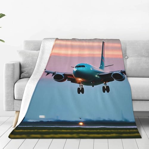 ETASUIOL Ultraweiche Micro-Fleece-Decke, Motiv: Flugzeug in den Abendlichtern, vielseitige, tragbare Flanelldecke für Bett, Sofa, Reisen von ETASUIOL