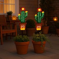 2er Set LED Solar Außen Steck Leuchte Kaktus Design Garten Terrassen Deko Erdspieß Lampe bunt von ETC-SHOP