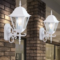 2er Set Laternen Haus Wand Beleuchtung weiß Glas Antik Stil Garten Strahler Alu schwarz E27 von ETC-SHOP