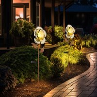 2x led Solar Steck Lampen Blüten Garten Deko Erdspieß Hof Leuchten silber rost von ETC-SHOP