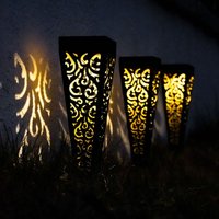 3er Set LED Solar Steck Leuchten Außen Erdspieß Garten Strahler Terrassen Lampen schwarz-gold von ETC-SHOP