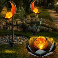 3er Set led Außen Solar Lampen Garten Steck Strahler Mond Design Terrassen Lotos Blumen Leuchten von ETC-SHOP