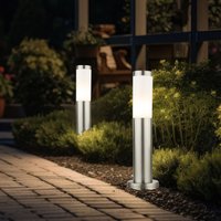 Außen Stehleuchte Sockellampe Wegeleuchte Standlampe Gartenleuchte, Kunststoff Edelstahl silber, 1x E27, h 45 cm, 2er Set von ETC-SHOP