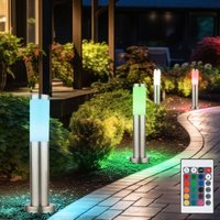 Außen Stehleuchte Sockellampe Wegeleuchte Standlampe Gartenleuchte, Kunststoff Edelstahl silber, Fernbedienung dimmbar, RGB LED 8,5W 806Lm warmweiß, von ETC-SHOP
