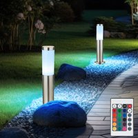 Außen Stehleuchte dimmbar mit Fernbedienung Sockellampe Wegeleuchte Standlampe Gartenleuchte, Kunststoff Edelstahl silber, 8,5W 806lm warmweiß, H 45 von ETC-SHOP