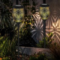 Außenlampe schwarz Steckleuchte Garten Solarlampe modern, Wegeleuchte Erdspieß Dekorstanzungen, Metall gold, 1x led warmweiß, DxH 11x58 cm, 2er Set von ETC-SHOP