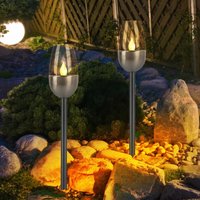 Außenleuchte Solarlampe Steckleuchte, Gartenfackel mit Feuereffekt, Terrassenlampe, integrierter Akku, Metall, schwarz, led, DxH 6x38cm, 2er Set von ETC-SHOP