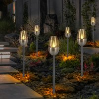 Außenleuchte Solarlampe Steckleuchte, Gartenfackel mit Feuereffekt, Terrassenlampe, integrierter Akku, Metall, schwarz, led, DxH 6x38cm, 6er Set von ETC-SHOP