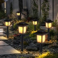 Etc-shop - Außenleuchte Solarlampe Steckleuchte Erdspieß Gartenfackel mit Feuereffekt Terrassenlampe, Kunststoff, Akku, led, LxBxH 8x8x37 cm, 6er Set von ETC-SHOP
