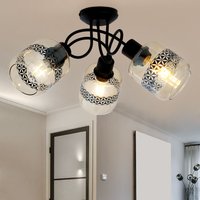 Etc-shop - Deckenlampe 3 flammig Wohnzimmerlampe Küchenlampe Deckenleuchte, Metall schwarz, Glas amber, Lebensblume Dekor, 3x E27, DxH 51,5 x 19 cm von ETC-SHOP