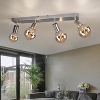 Deckenlampe Wohnzimmer Spotleiste nickel Schlafzimmerlampe modern, 4-flammig Deckenstrahler schwenkbar, Metall, 4x E27 Fassung, LxBxH 60x9x12 cm von ETC-SHOP