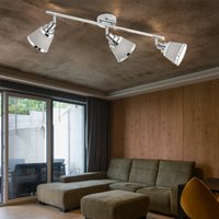Deckenlampe silber Deckenstrahler 3 Flammig rund Stoff Deckenleuchte Strahler Wohnzimmer grau , Metall Textil, 3x E14,LxH 63 x 21,5 Deckenlampe silber Deckenstrahler 3 Flammig rund Stoff Deckenleuchte Strahler Wohnzimmer grau , Metall Textil, 3x E14,LxH 63 x 21,5 von ETC-SHOP