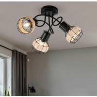 Deckenleuchte Boho Wohnzimmerlampe Deckenlampe 3 flammig, Metall schwarz, Rattan natur, 3x E14, DxH 42 x 22,5 cm von ETC-SHOP