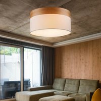 Deckenleuchte Deckenlampe Wohnzimmer Leuchte rund blau Holz Textil beige, Metall, Stoff, 1x E27, DxH 40x25 cm, Esszimmer von ETC-SHOP