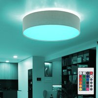 Deckenleuchte Textilschirm Wohnzimmerleuchte Decke Deckenlampe taupe weiß, Fernbedienung dimmbar, 1x rgb led 8,5W 806Lm warmweiß, DxH 38x10 cm von ETC-SHOP