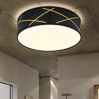 Deckenleuchte rund Stoff schwarz Stoffdeckenleuchte matt Deckenlampe Schlafzimmer, mit Textilschirm in goldfarben, DxH 40x12 cm von ETC-SHOP