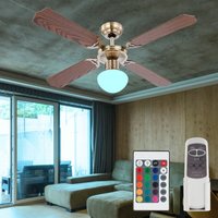 Deckenventilator mit Zugschalter Ventilatorlampe Decke 3 Stufen Ventilator mit Fernbedienung Deckenleuchte, dimmbar, Vor-Rücklauf, 1x rgb led 9W von ETC-SHOP