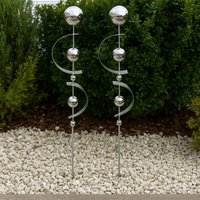 Edelstahl Garten Stecker Kugel Bogen Dekoration Terrassen Außen Erdspieß silber, LxBxH 9,5x5x75 cm, 2er Set von ETC-SHOP