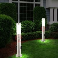 2er Set Steh Leuchten Edelstahl Außen Beleuchtung Steckdosen Bewegungsmelder Garten Steh Lampen von ETC-SHOP