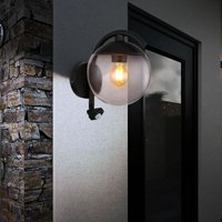 Außenwandleuchte Bewegungsmelder Terrassen Lampe Außenbereich Wand Wandleuchte Glaskugel, Sensor IP44 Retro, Metall schwarz rauchfarben, 1x E27 von ETC-SHOP