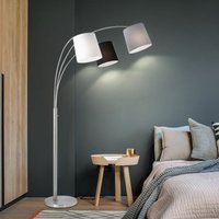 Bogenlampe Wohnzimmer Stehlampe schwarz weiß grau Stehleuchte dreiflammig Stoffschirm, 3x E27, LxH 100 x 190 cm von ETC-SHOP