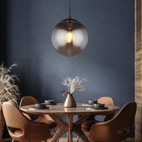 Decken Hängeleuchte Glaskugel Pendelleuchte Rauchglas Kugelleuchte pendelnd, Metall schwarz matt, 1x E27, DMxHöhe 30x120cm, Wohnzimmer Esszimmer von ETC-SHOP