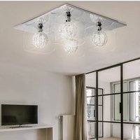 Etc-shop - Deckenleuchte Deckenlampe Esszimmerleuchte Wohnzimmer, 4 flammig, Metall Glas Chrom, LxBxH 36x36x16cm von ETC-SHOP