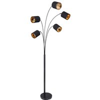 Design Standleuchte 5 flammig Textilschirme schwarz gold schwenkbar Stehlampe, Fußschalter, 5x E14 max 40 Watt, LxBxH 74x70x204cm, Wohnzimmer von ETC-SHOP