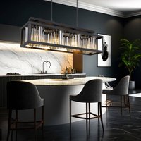 Kristall Pendelleuchte Hängelampe Wohnzimmer modern Hängeleuchte Esstisch schwarz 4 flammig, Metall Glas, 4x E27 Fassungen, LxH 68 x 120 cm von ETC-SHOP