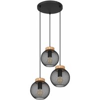 Pendelleuchte Deckenlampe hängend Vintage Hängeleuchte schwarz Metall Industrial, 3 flammig, Holz braun, 3x E27 Fassungen, DxH 44x120cm von ETC-SHOP