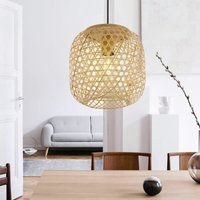 Pendelleuchte Hängelampe Esstisch Hängeleuchte Bambus Boho Optik in naturfarben, Metall schwarz, 1x E27, DxH 23x135 cm von ETC-SHOP