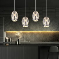 Pendelleuchten 3-4 flammig Pendelleuchte Kristall Hängelampe Esszimmer, Metall Nickel matt klar, 4x E27 Fassungen, LxBxT 90x15x120cm von ETC-SHOP