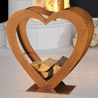 Regal Kamin Feuer Holz Aufbewahrung Ständer Herz Design Rost Innen Außen Deko h 75 cm von ETC-SHOP