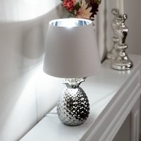 Schreibtischleuchte Tischlampe Leuchte Keramik Esszimmer Leselampe im Ananas Design, Textil weiß, Fassung 1x E14, DxH 20x35 cm von ETC-SHOP