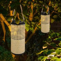 Solarleuchte Lampe Bambus Garten Solarlampen Rattan Laterne zum hinstellen und aufhängen, 1x led warmweiß, DxH 12 x 45 cm, 2er Set von ETC-SHOP