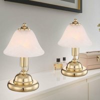 Tischlampe Tischleuchte Bürolampe Leseleuchte, led Touchschalter, Höhe 27 cm, Messing-Gold Glas Alabasteroptik, 2er Set von ETC-SHOP