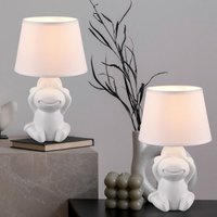 Etc-shop - Tischleuchte Tischlampe Nachtlicht Nachttischleuchte, Schnurschalter Affendesign Keramik weiß matt Stoffschirm, 1x E14 Fassung, DxH von ETC-SHOP
