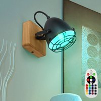 Etc-shop - Wandlampe Schlafzimmer Bettlampe Retro Leselampe Holz Wohnzimmerleuchte mit beweglichem Spot, Metall, Fernbedienung dimmbar, 1x rgb led von ETC-SHOP