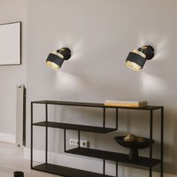 Etc-shop - Wandleuchte Wohnzimmerlampe Flurleuchte Wandlampe mit beweglichem Spot, Metall Holz Textil, 1x E14 Fassung, LxBxH 10x13,5x17 cm, 2er Set von ETC-SHOP