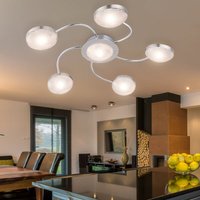 Led Deckenleuchte 6 flammig Deckenstrahler Nickel matt Chrom Alu Deckenlampe, 5 Arme, 6x led warmweiß, 43x6cm, Wohnzimmer Flur Schlafzimmer von ETC-SHOP