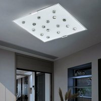 Etc-shop - led Deckenleuchte Wohnzimmer Deckenlampe Glas satiniert Schlafzimmer Deckenleuchte Stahl weiß, mit klaren Glassteinen, 1x led 12W 1020Lm von ETC-SHOP