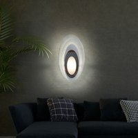 Led Wandleuchte Wandlampe oval Flurleuchte Wohnzimmerleuchte, Glas Aluminium silber, 5W 390lm 3000K, BxHxT 16x28x5,5 cm von ETC-SHOP