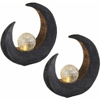 Garten Außenlampen Mondsichel Solarleuchte dekorative led Solarleuchte Mond, Halbmond Kugel schwarz braun, led, h 30,5 cm, Terrasse, 2er Set von ETC-SHOP